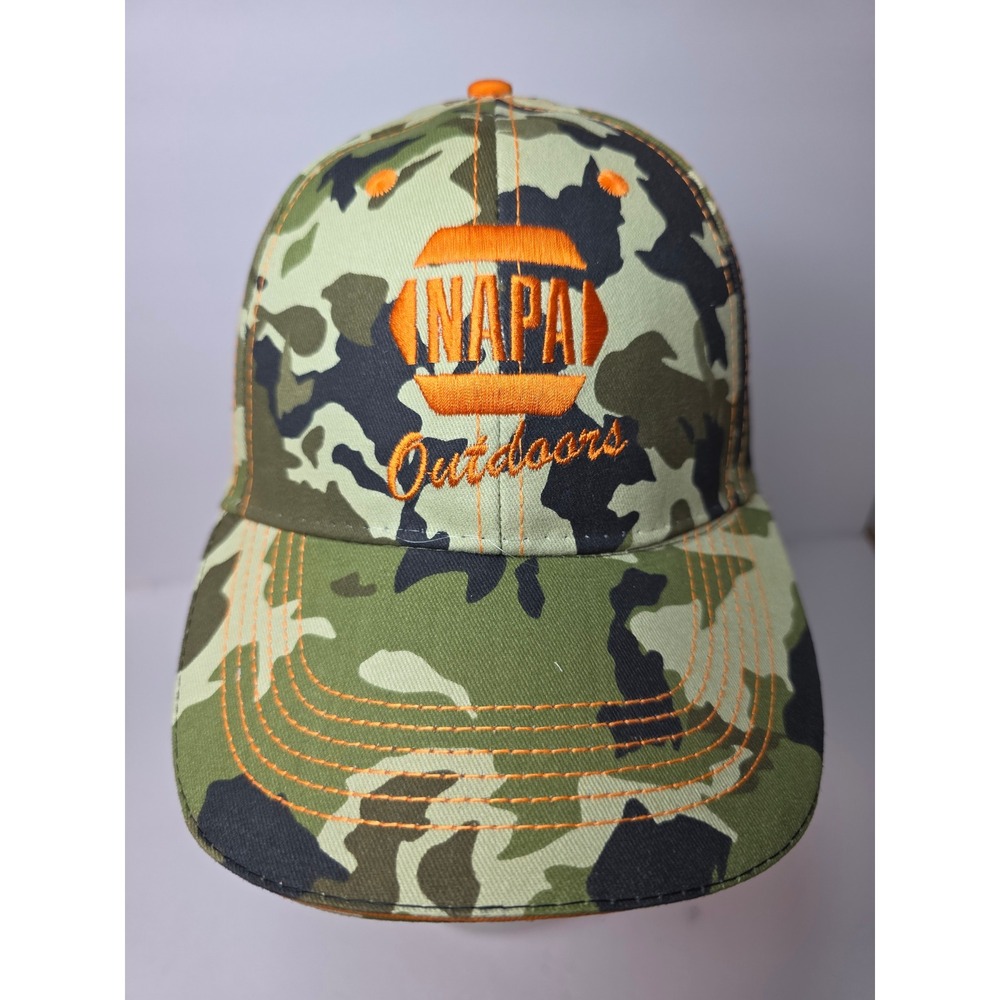 NAPA NEW! Camo Baseball Cap Orange Embroidery Adjustable Hat One Size Hiking Fun